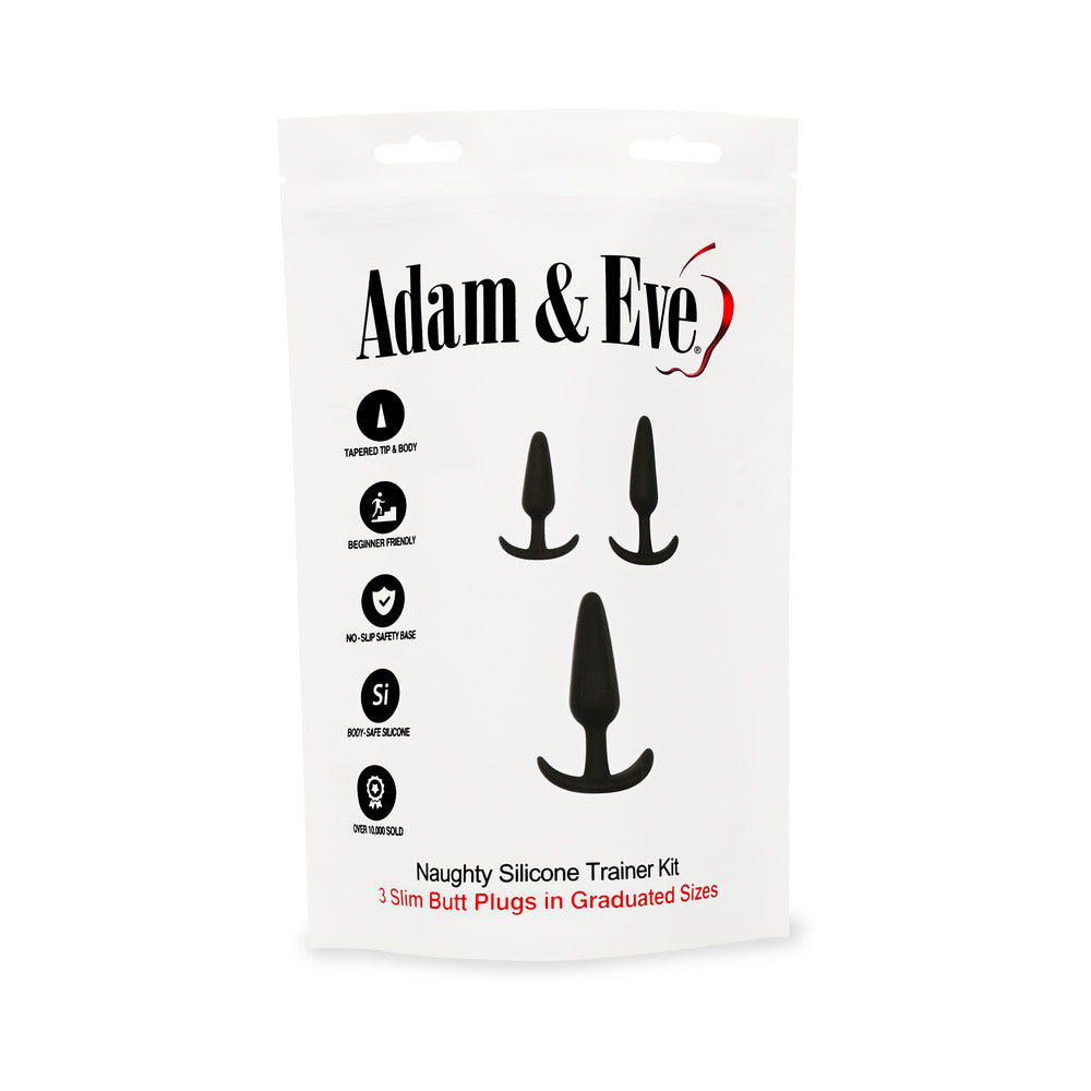 Adam & Eve Naughty Silicone Trainer Kit – Beginner Butt Plug Set – Black