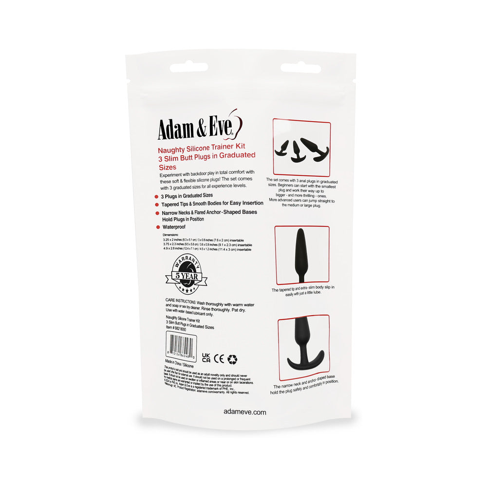 Adam & Eve Naughty Silicone Trainer Kit – Beginner Butt Plug Set – Black