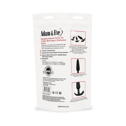 Adam & Eve Naughty Silicone Trainer Kit – Beginner Butt Plug Set – Black