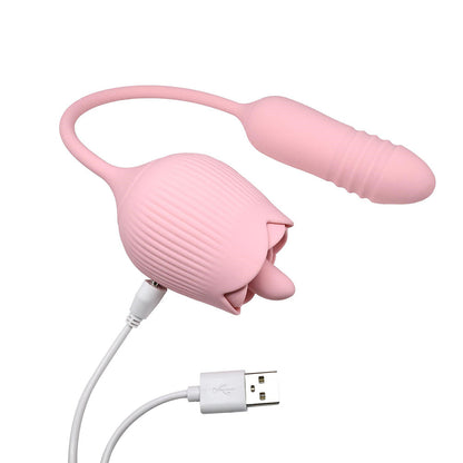 Adam & Eve Thrust & Tickle Rose Rechargeable Vibrator - Light Pink