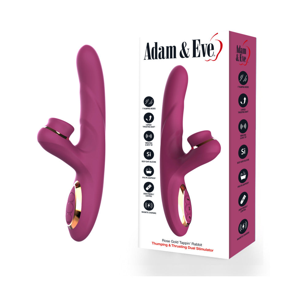 Adam & Eve Rose Gold Tappin' Rabbit – Clit Tapping Stimulator with G-Spot Vibration – Hot Pink