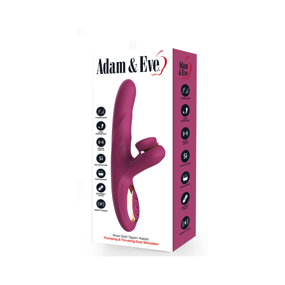 Adam & Eve Rose Gold Tappin' Rabbit – Clit Tapping Stimulator with G-Spot Vibration – Hot Pink