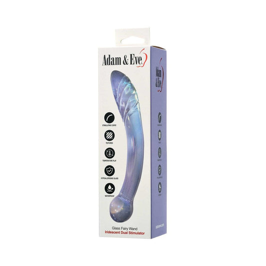 Adam & Eve Glass Fairy Wand – Iridescent Dual-Ended Dildo with Curved and Ribbed Tips