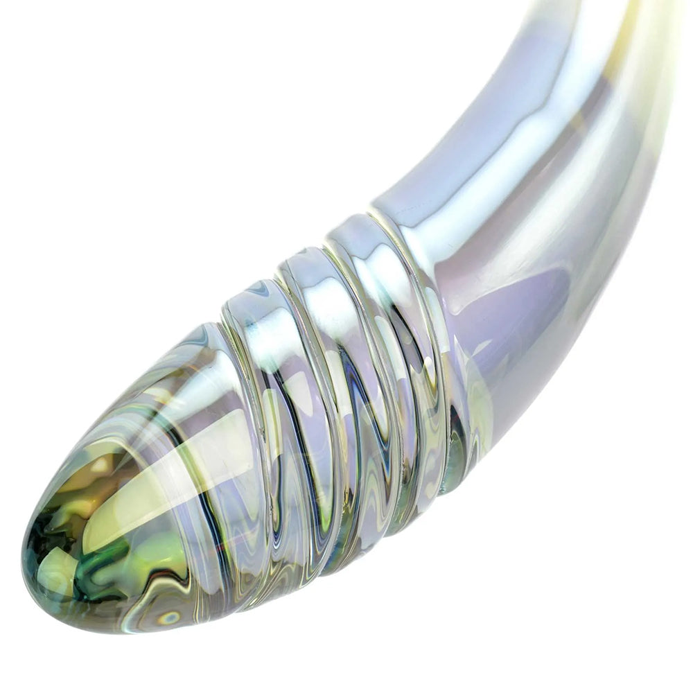 Adam & Eve Glass Fairy Wand – Iridescent Dual-Ended Dildo with Curved and Ribbed Tips