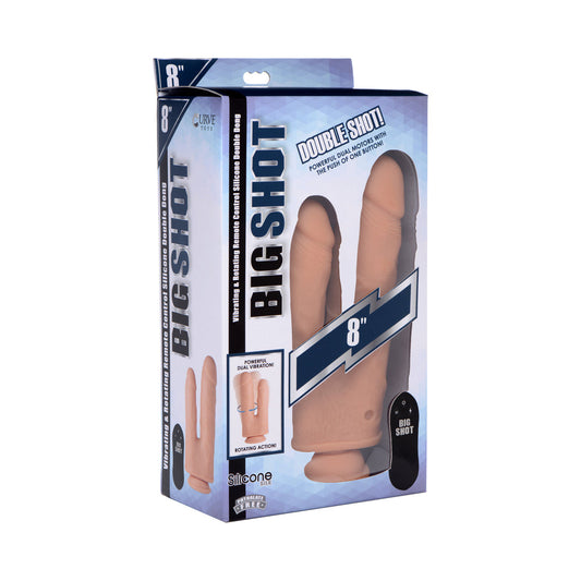 XR Brands Big Shot Double Shot 8 in. Vibrating & Rotating Double Dong - Vanilla