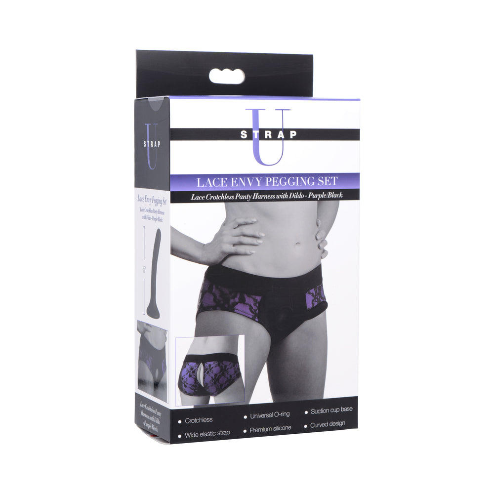 XR Brands Lace Envy Pegging Set - Crotchless Design - Purple/Black
