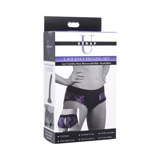 XR Brands Lace Envy Pegging Set - Crotchless Design - Purple/Black