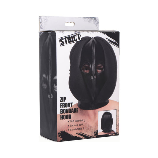 XR Brands Strict Zip Front Bondage Hood – Black
