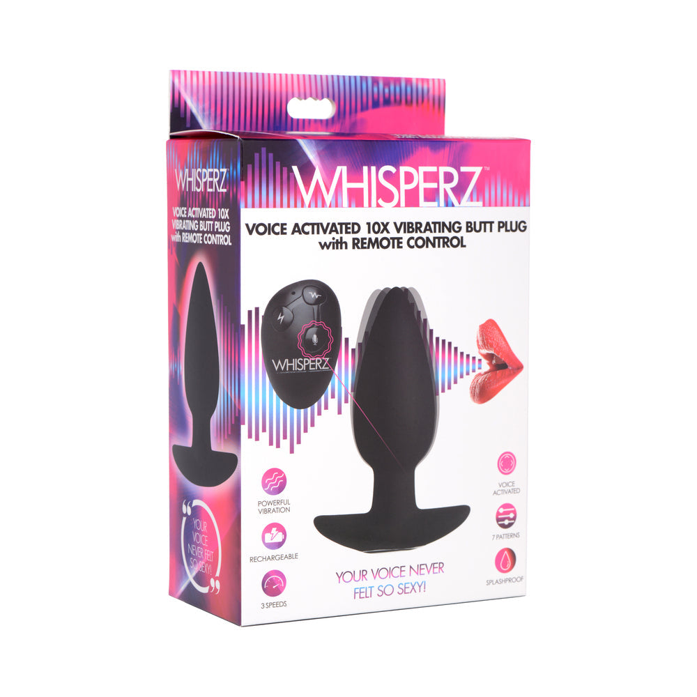 Whisperz Voice Activated 10X Vibrating Butt Plug with Remote – Black