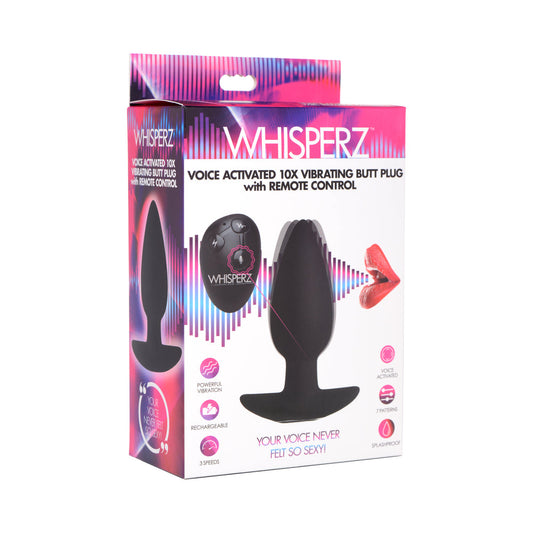 Whisperz Voice Activated 10X Vibrating Butt Plug with Remote – Black