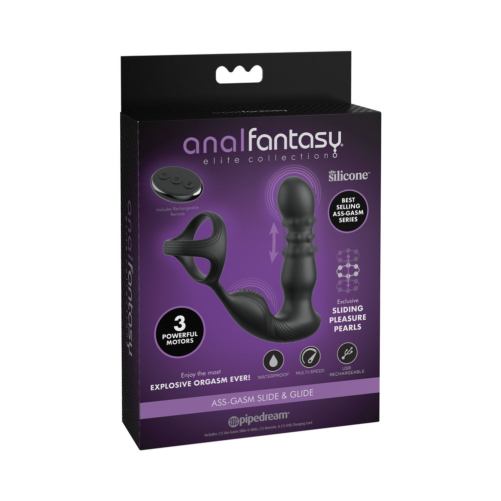Pipedream Anal Fantasy Elite Ass-Gasm Slide & Glide P-Spot Plug with Pleasure Pearls - Black