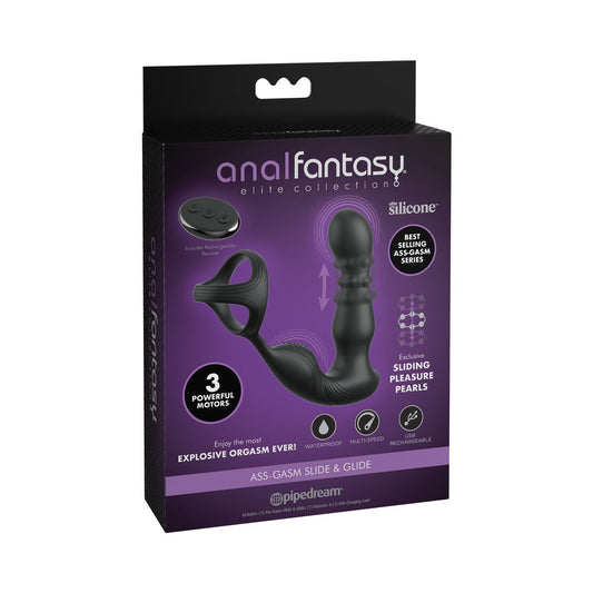 Pipedream Anal Fantasy Elite Ass-Gasm Slide & Glide P-Spot Plug with Pleasure Pearls - Black