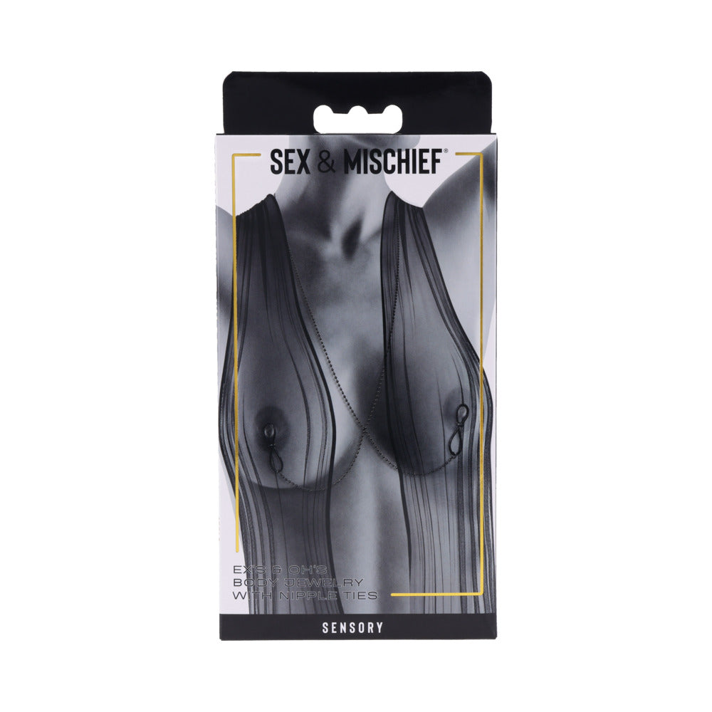 Sportsheets Ex's & Oh's Body Jewelry with Nipple Ties – Black