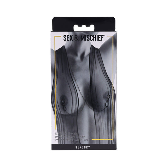 Sportsheets Ex's & Oh's Body Jewelry with Nipple Ties – Black