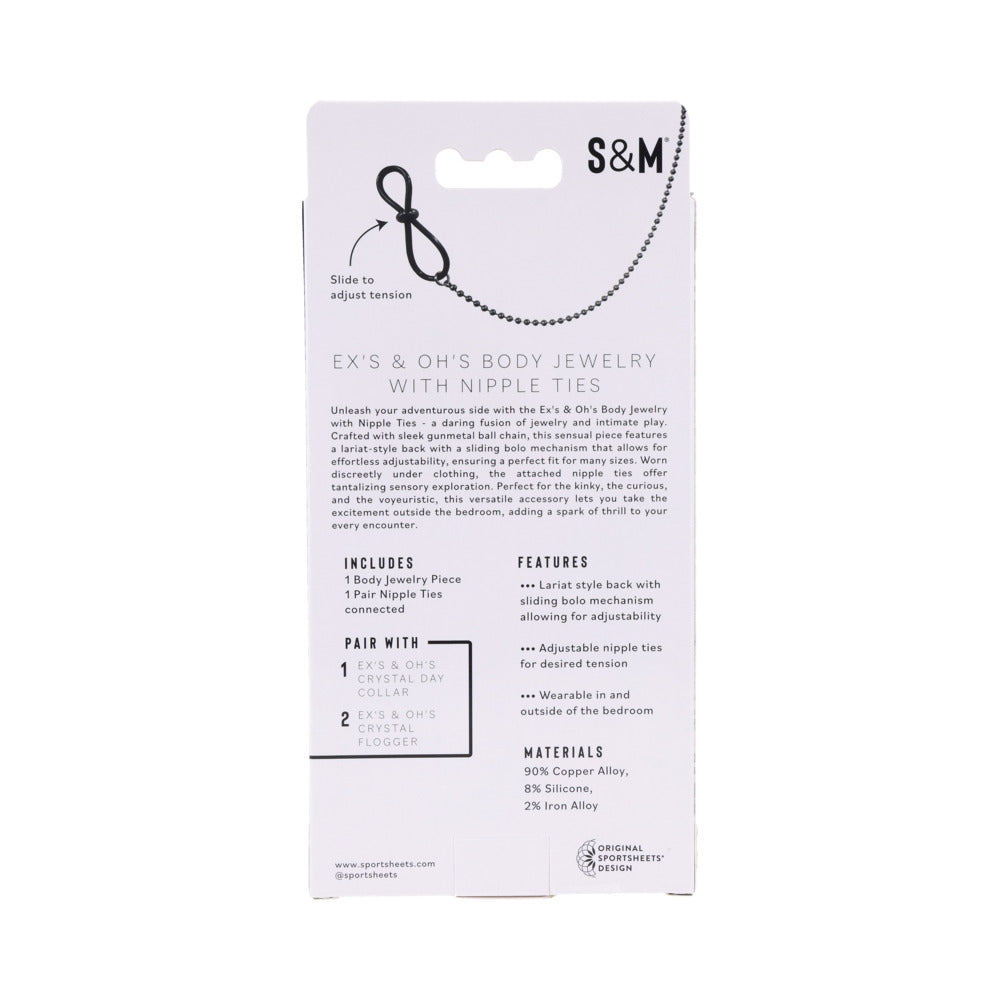Sportsheets Ex's & Oh's Body Jewelry with Nipple Ties – Black