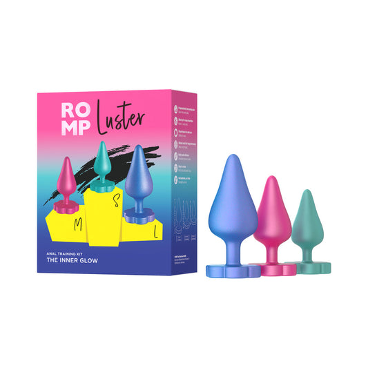 ROMP Luster Anal Plug Set – Multi-Color – Three Sizes for Beginner Anal Play