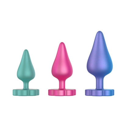 ROMP Luster Anal Plug Set – Multi-Color – Three Sizes for Beginner Anal Play