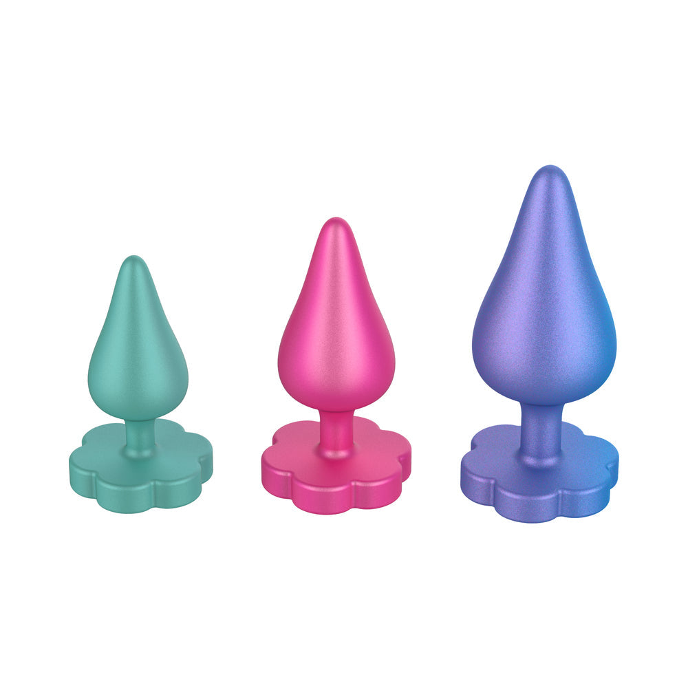 ROMP Luster Anal Plug Set – Multi-Color – Three Sizes for Beginner Anal Play