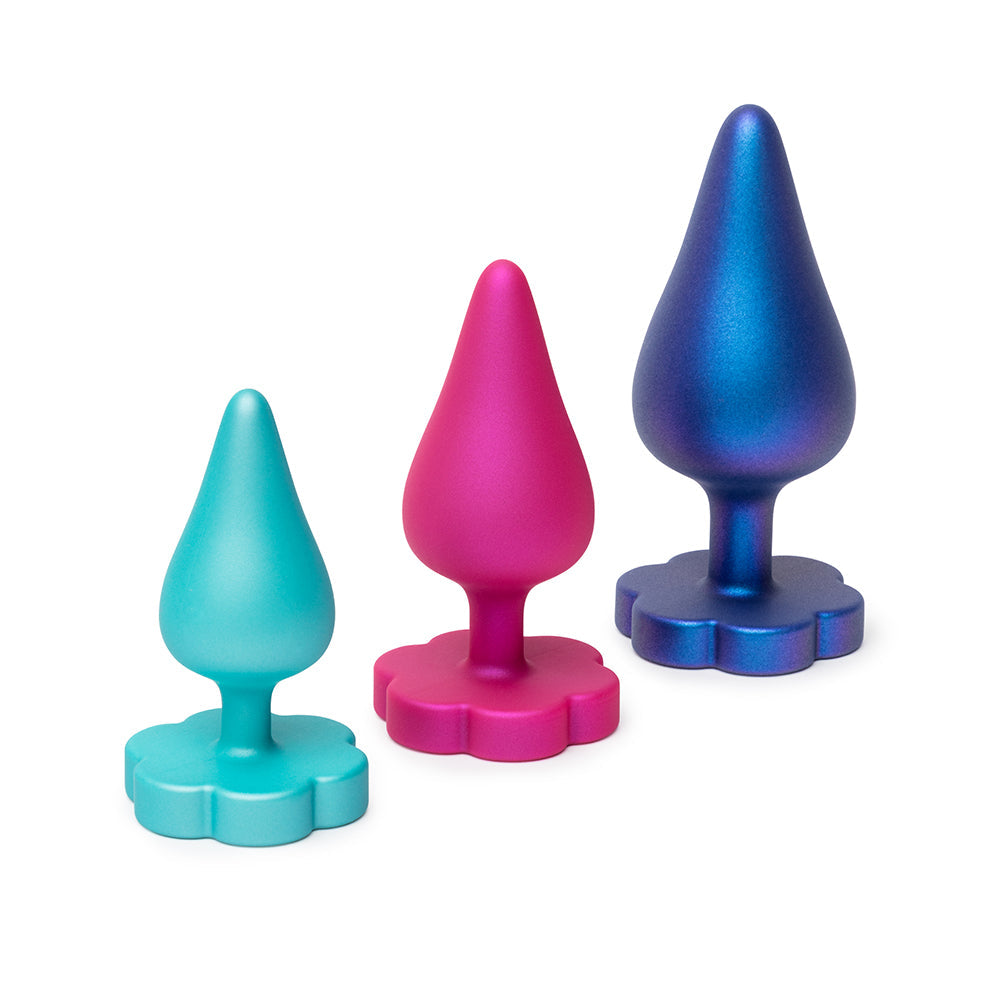 ROMP Luster Anal Plug Set – Multi-Color – Three Sizes for Beginner Anal Play