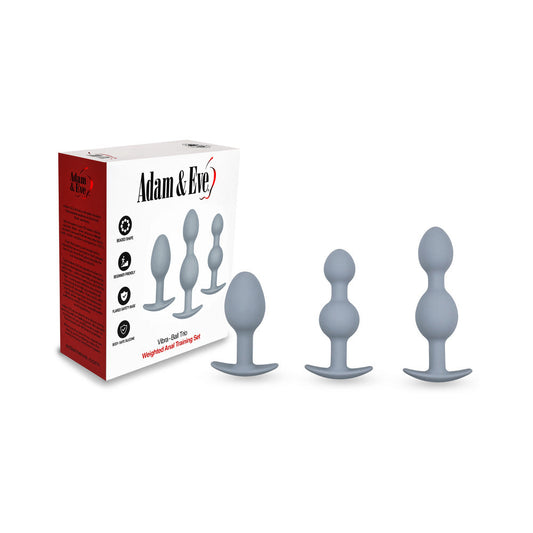 Adam & Eve Vibra-Ball Trio Butt Plug Set with Beaded Shapes – Gray