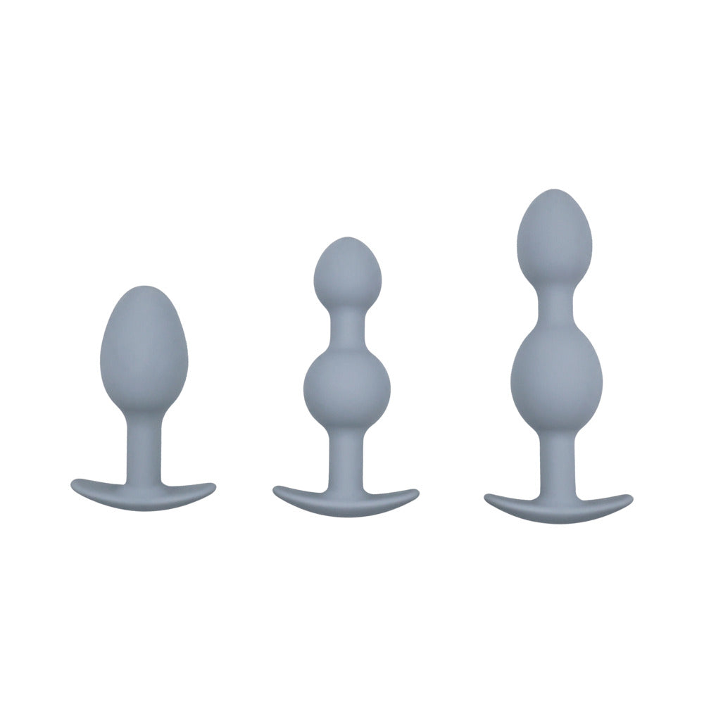 Adam & Eve Vibra-Ball Trio Butt Plug Set with Beaded Shapes – Gray