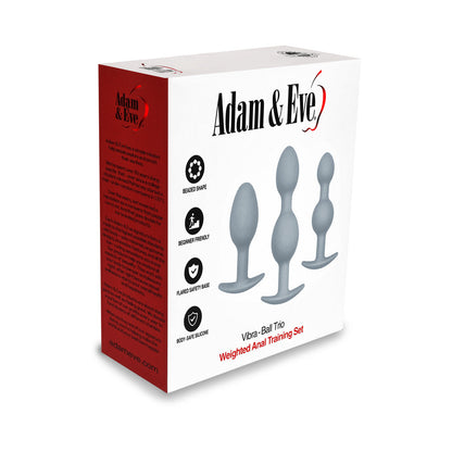 Adam & Eve Vibra-Ball Trio Butt Plug Set with Beaded Shapes – Gray