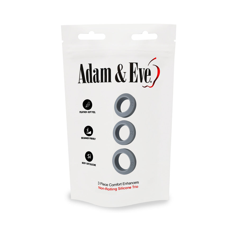 Adam & Eve 3 Piece Comfort Penis Enhancer Rings Set – Gray