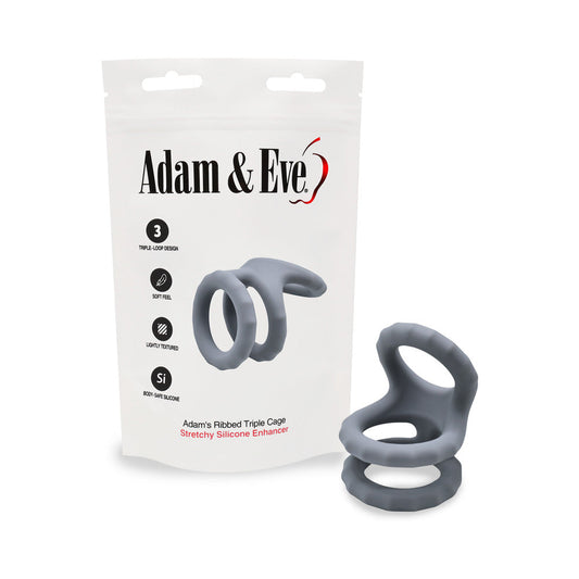 Adam & Eve Adam's Ridged Triple Cage – Gray – Silicone Cock Ring Set