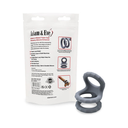 Adam & Eve Adam's Ridged Triple Cage – Gray – Silicone Cock Ring Set