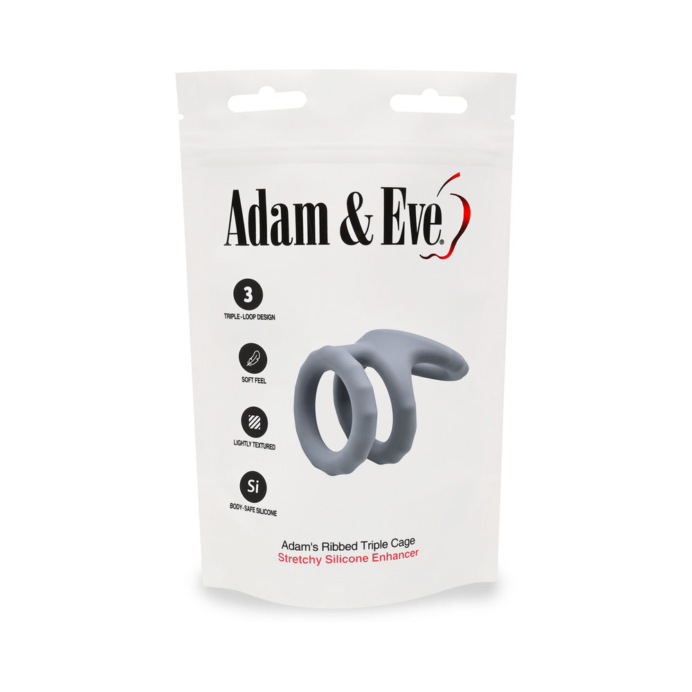Adam & Eve Adam's Ridged Triple Cage – Gray – Silicone Cock Ring Set