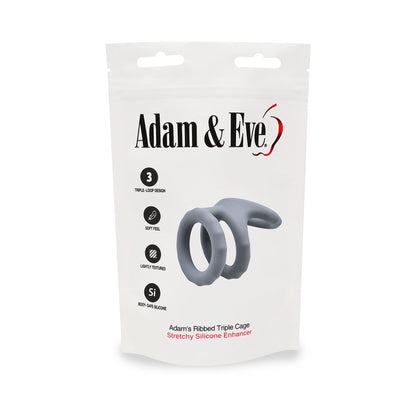 Adam & Eve Adam's Ridged Triple Cage – Gray – Silicone Cock Ring Set