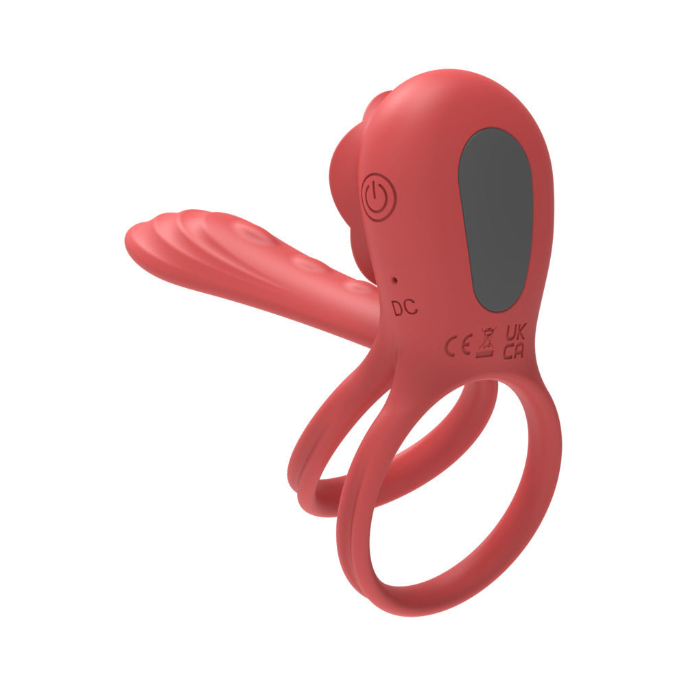 Adam & Eve Vibrating Rose Girth Enhancer Couples Triple Stimulator – Red