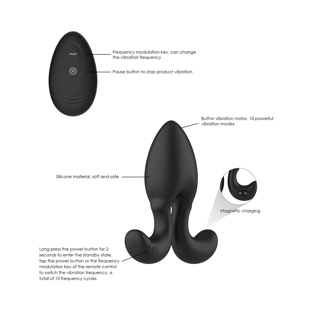 Adam & Eve Omega Vibrating Plug – Black – Rechargeable Anal Plug with 10 Vibration Modes