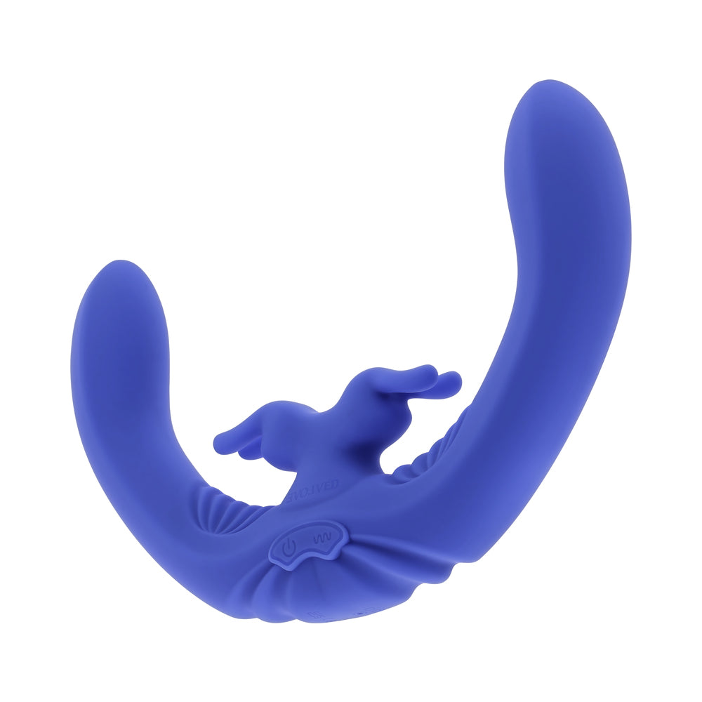 Evolved Lovebirds Rechargeable Silicone Remote-Controlled Dual-Ended Vibrator – Blue