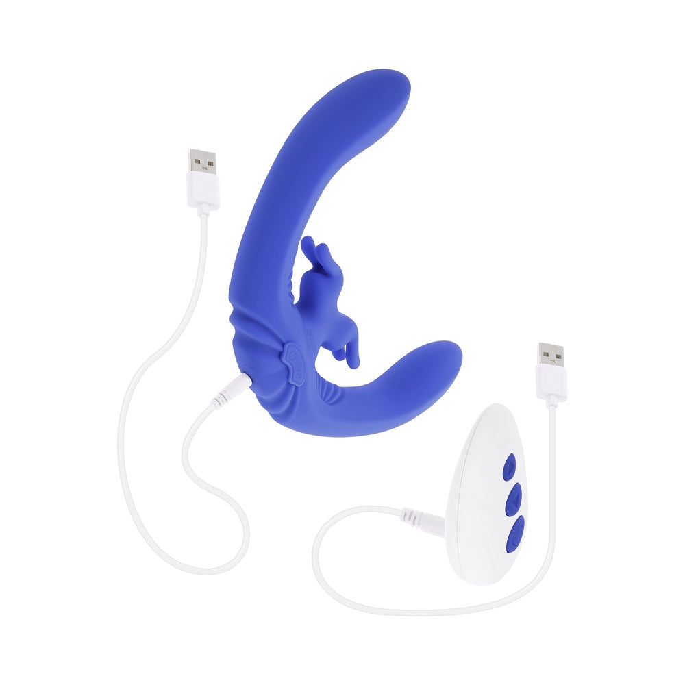 Evolved Lovebirds Rechargeable Silicone Remote-Controlled Dual-Ended Vibrator – Blue