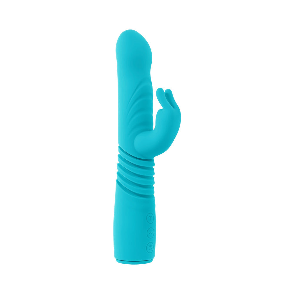 Evolved Bunny Hop Rechargeable Silicone Thrusting Rabbit Vibrator – Teal