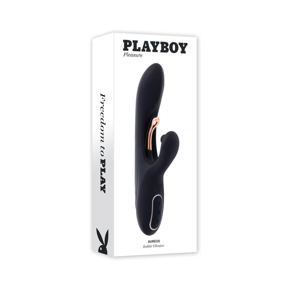 Playboy Aureus Rechargeable Silicone Rabbit Vibrator – Black – G-Spot Stimulation