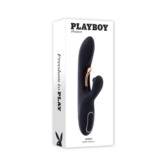 Playboy Aureus Rechargeable Silicone Rabbit Vibrator – Black – G-Spot Stimulation