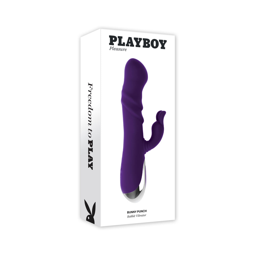 Playboy Bunny Punch Rechargeable Silicone Rabbit Vibrator with Twirling G-Spot Head - Purple