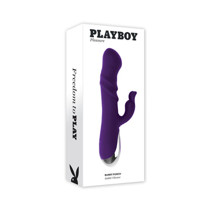 Playboy Bunny Punch Rechargeable Silicone Rabbit Vibrator with Twirling G-Spot Head - Purple