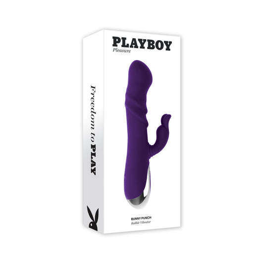 Playboy Bunny Punch Rechargeable Silicone Rabbit Vibrator with Twirling G-Spot Head - Purple