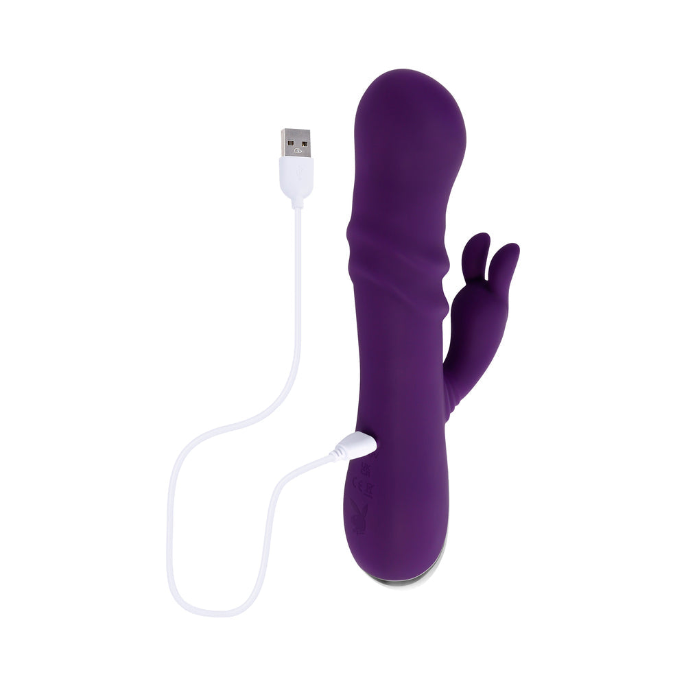 Playboy Bunny Punch Rechargeable Silicone Rabbit Vibrator with Twirling G-Spot Head - Purple