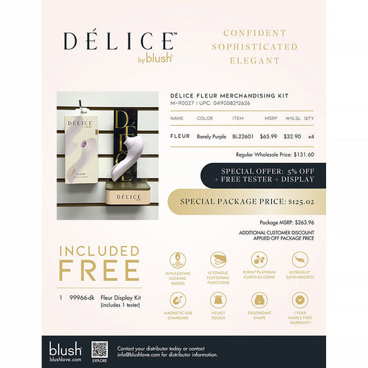 Blush Delice Fleur Merchandising Kit - Air Pulsing Vibe Display - Barely Purple