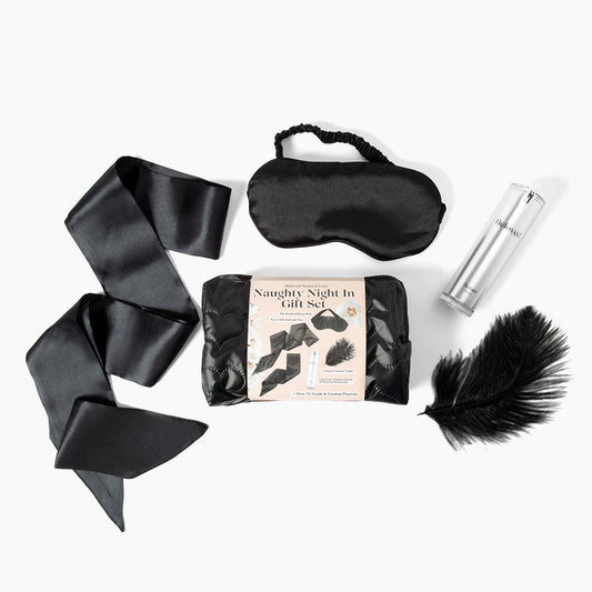 Beloved Naughty Night In Gift Set – Intimacy Serum, Blindfold, Restraint Ties, Feather Tickler