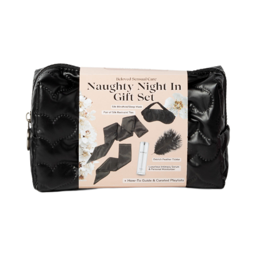 Beloved Naughty Night In Gift Set – Intimacy Serum, Blindfold, Restraint Ties, Feather Tickler