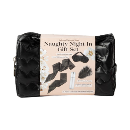 Beloved Naughty Night In Gift Set – Intimacy Serum, Blindfold, Restraint Ties, Feather Tickler