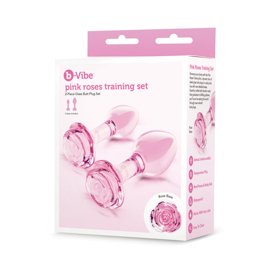 b-Vibe Pink Roses Training Plug Set – Glass Butt Plugs – Light Pink