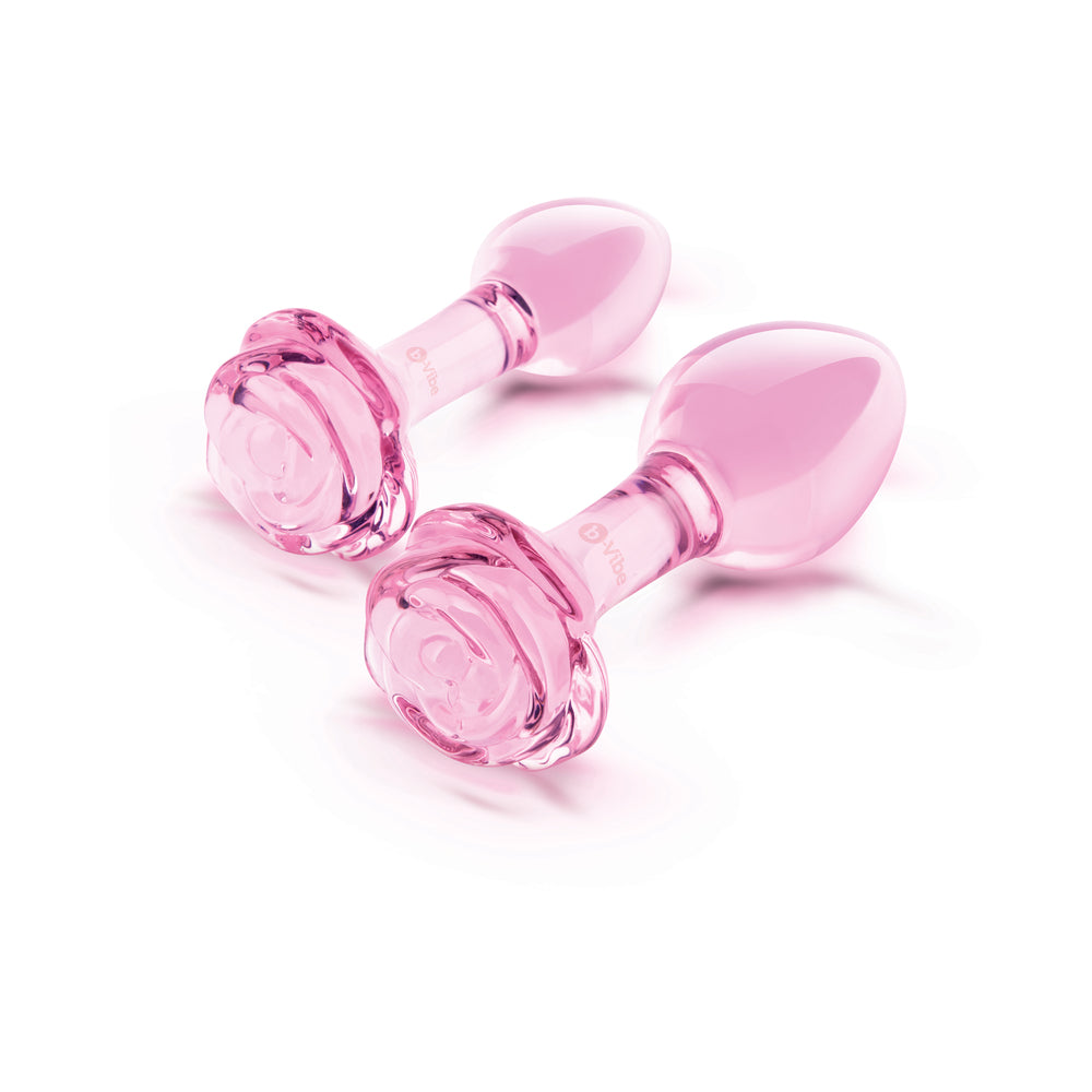 b-Vibe Pink Roses Training Plug Set – Glass Butt Plugs – Light Pink