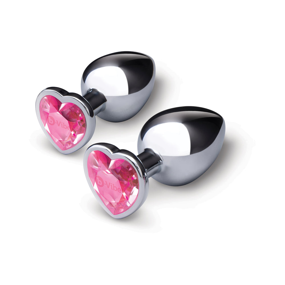 b-Vibe Jewel Heart Metal Butt Plug Training Set – Silver