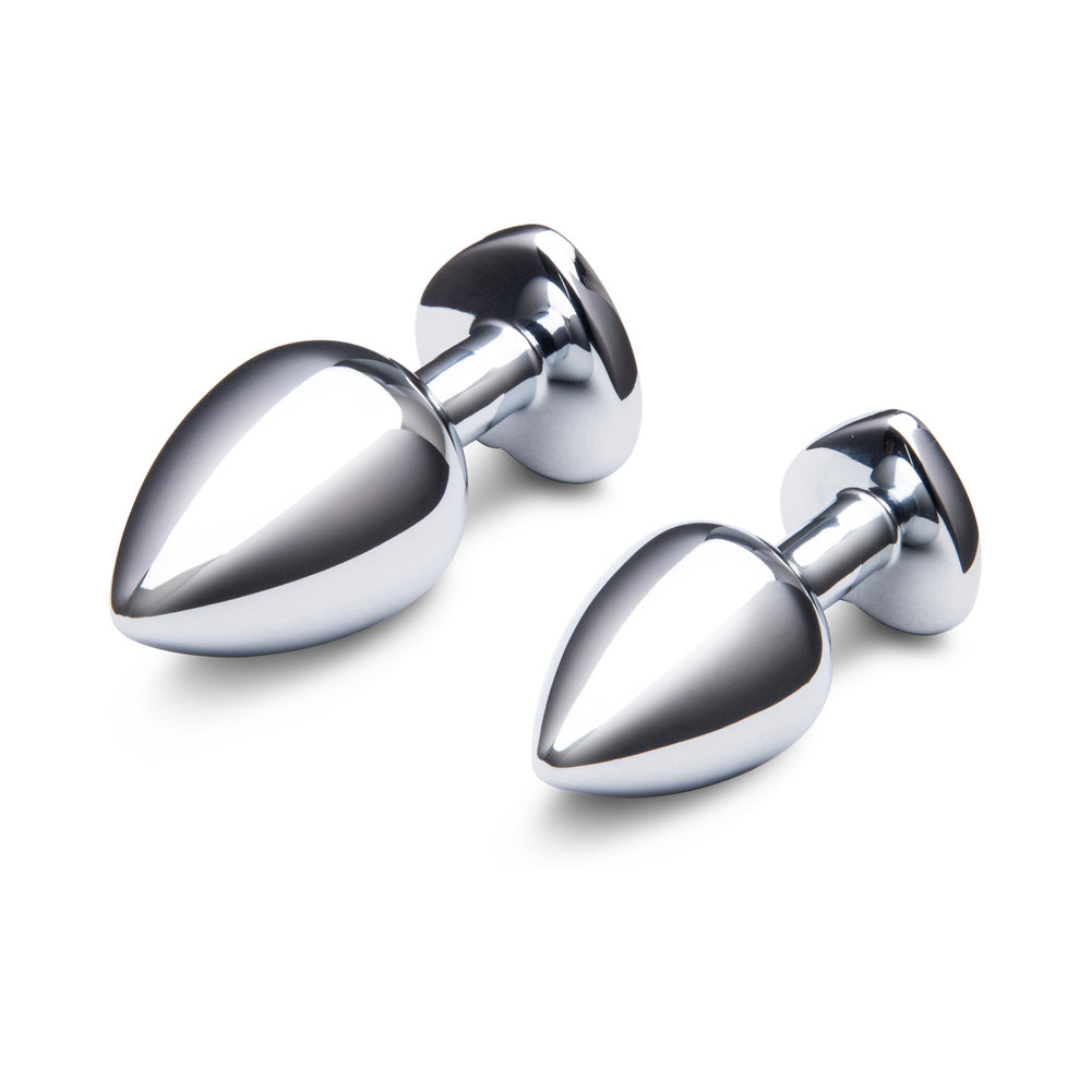 b-Vibe Jewel Heart Metal Butt Plug Training Set – Silver